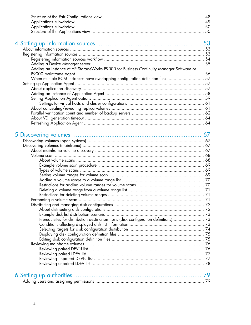 4 setting up information sources, 5 discovering volumes, 6 setting up authorities | HP XP P9000 Command View Advanced Edition Software User Manual | Page 4 / 468