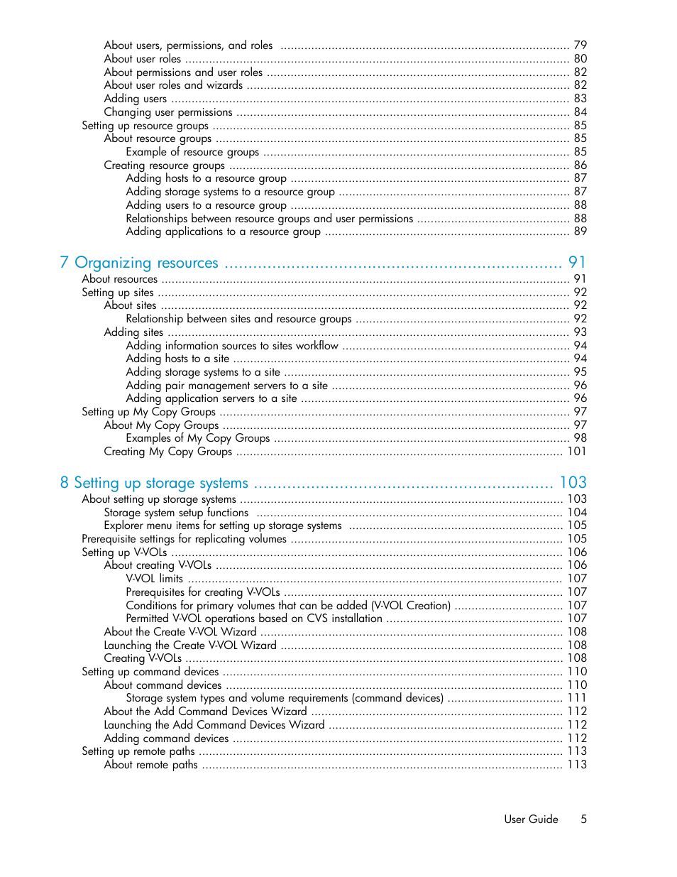 7 organizing resources, 8 setting up storage systems | HP XP P9000 Command View Advanced Edition Software User Manual | Page 5 / 468