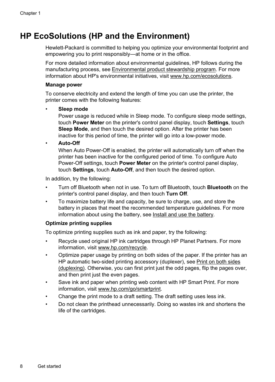 Hp ecosolutions (hp and the environment) | HP Officejet 150 Mobile All-in-One Printer - L511a User Manual | Page 12 / 138