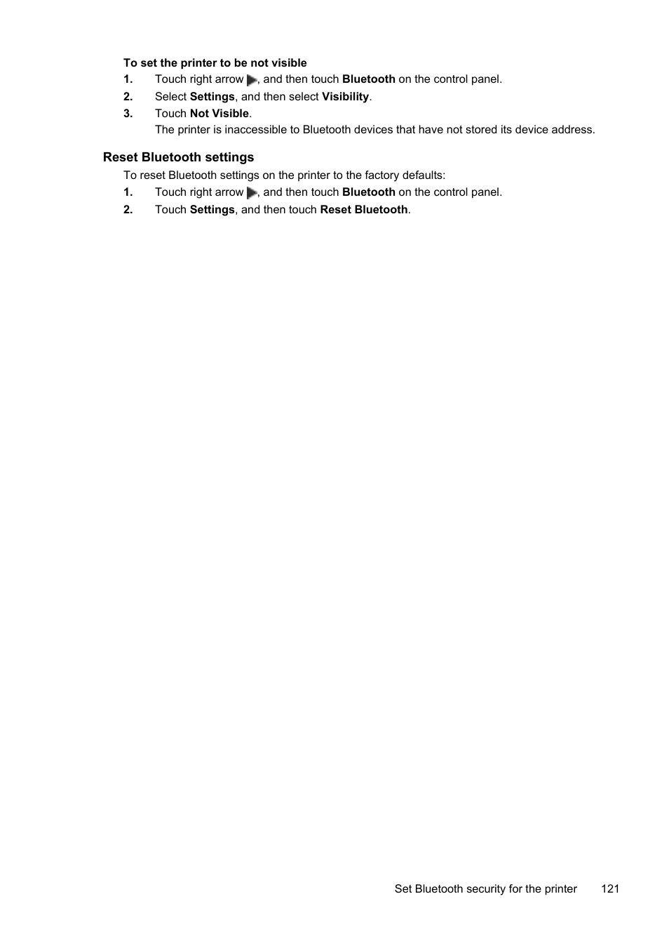 Reset bluetooth settings | HP Officejet 150 Mobile All-in-One Printer - L511a User Manual | Page 125 / 138