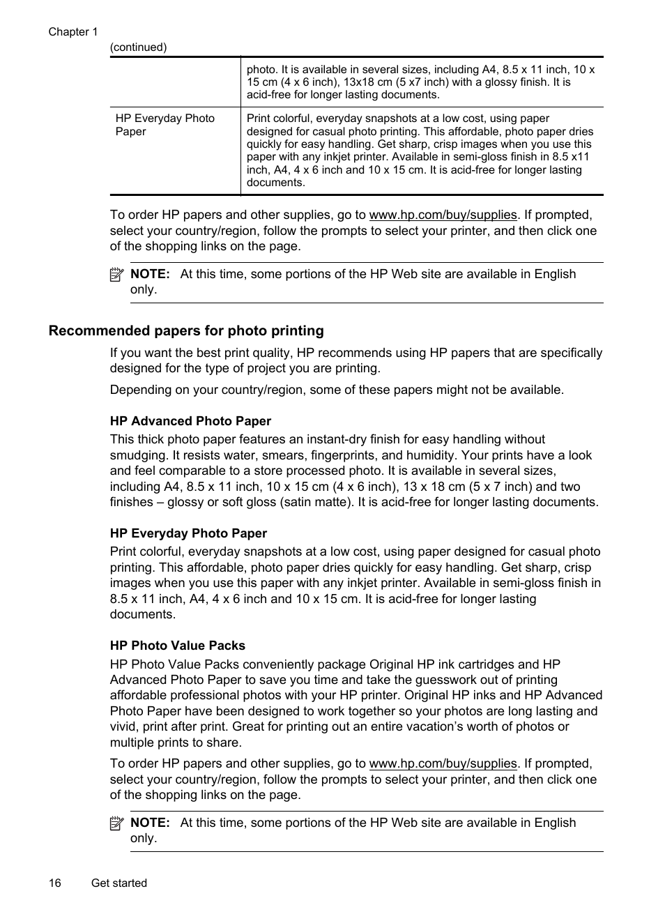 Recommended papers for photo printing | HP Officejet 150 Mobile All-in-One Printer - L511a User Manual | Page 20 / 138