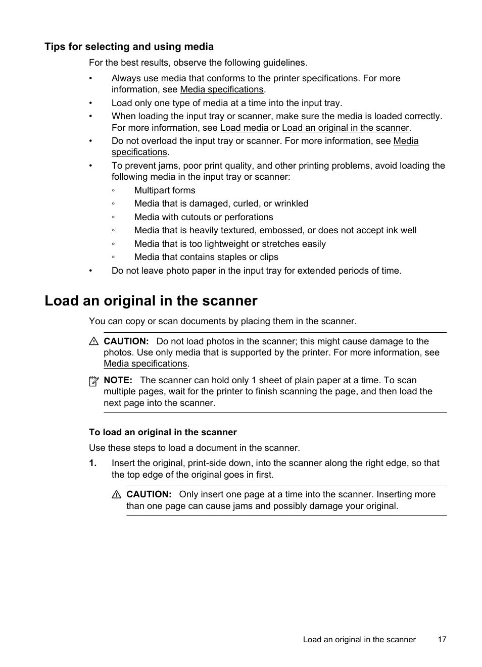 Tips for selecting and using media, Load an original in the scanner | HP Officejet 150 Mobile All-in-One Printer - L511a User Manual | Page 21 / 138