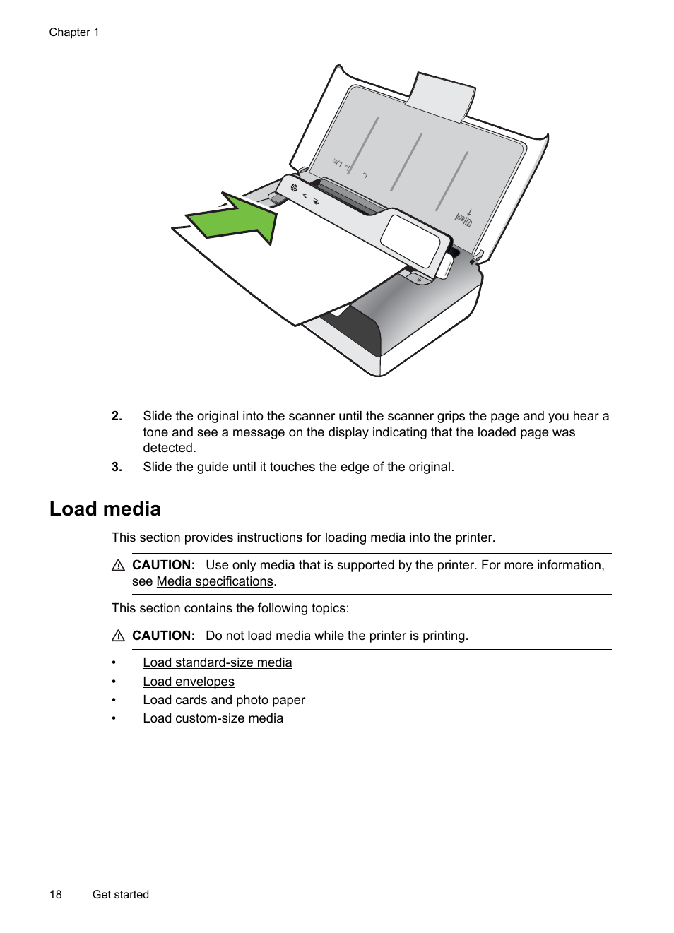 Load media, Oad standard-size media, Oad envelopes | Oad cards and photo paper, Oad custom-size media | HP Officejet 150 Mobile All-in-One Printer - L511a User Manual | Page 22 / 138