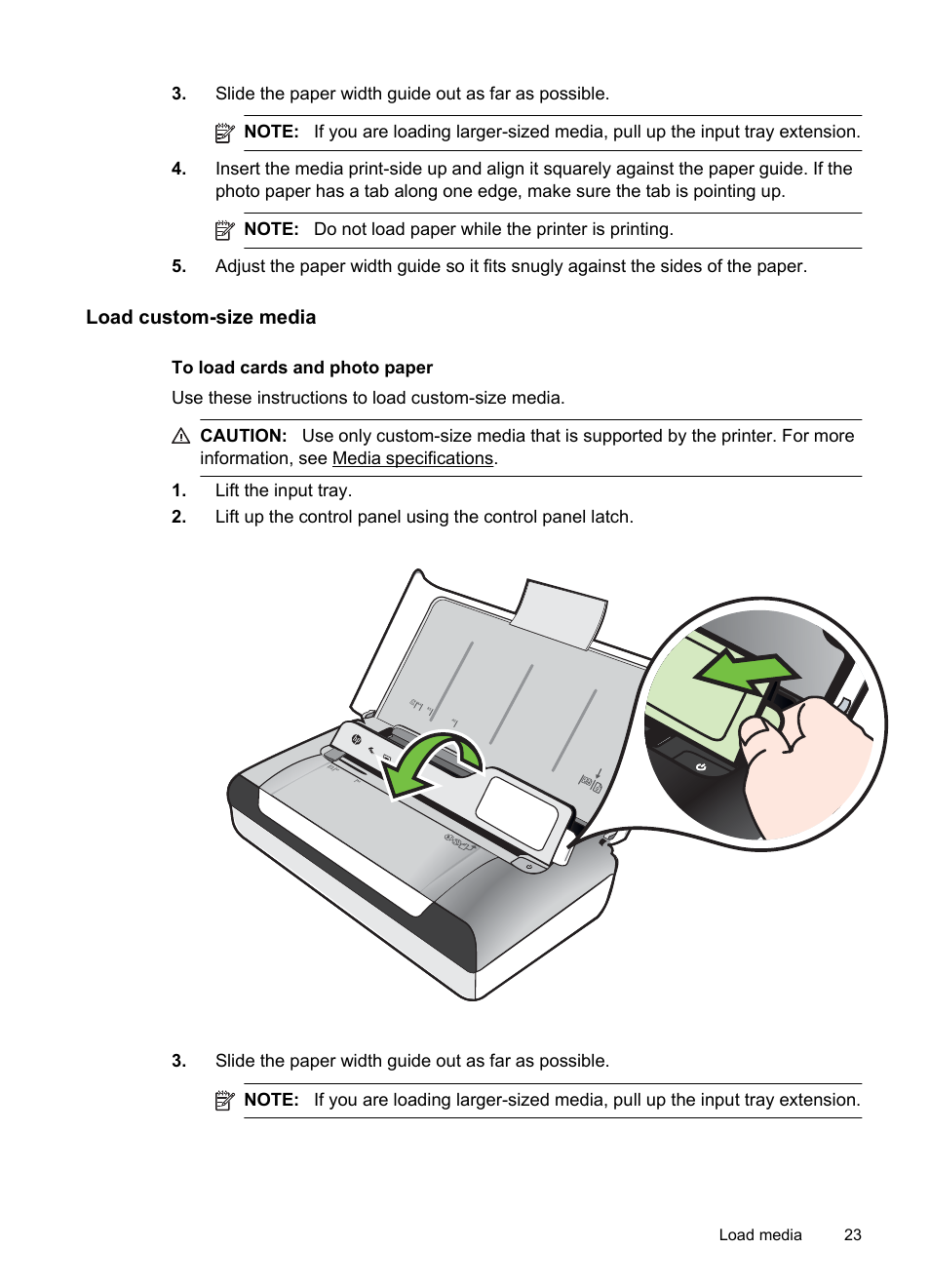 Load custom-size media | HP Officejet 150 Mobile All-in-One Printer - L511a User Manual | Page 27 / 138