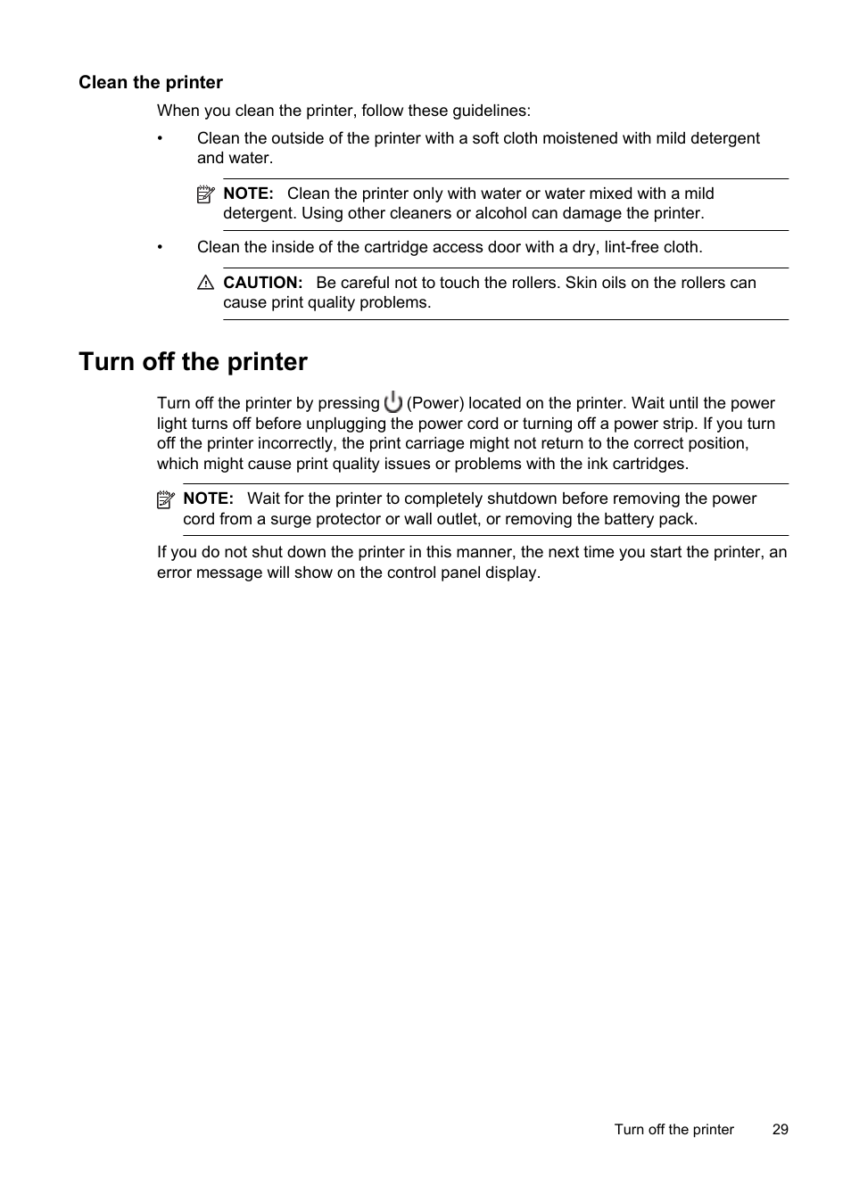 Clean the printer, Turn off the printer | HP Officejet 150 Mobile All-in-One Printer - L511a User Manual | Page 33 / 138