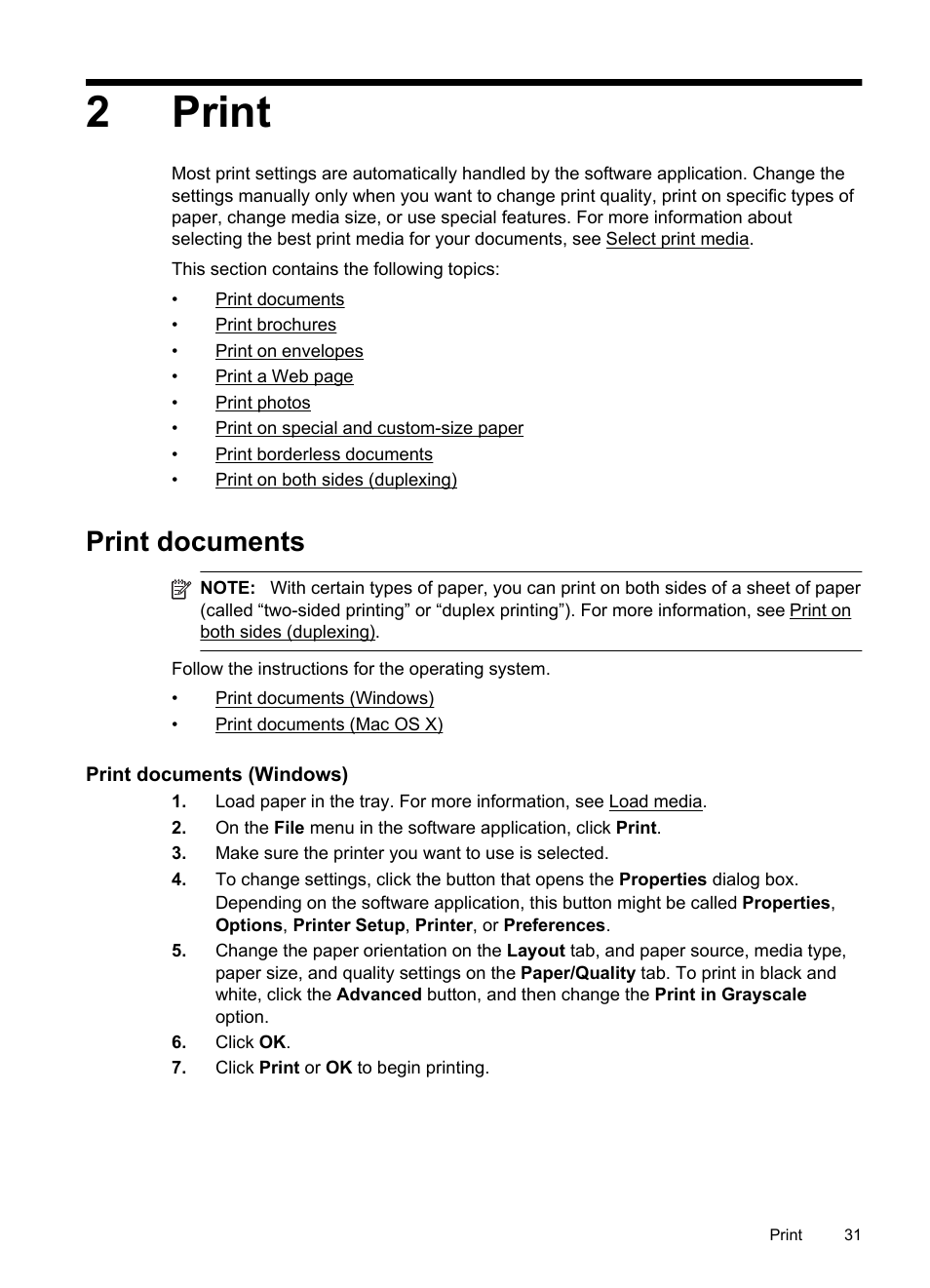 Print, Print documents, Print documents (windows) | 2print | HP Officejet 150 Mobile All-in-One Printer - L511a User Manual | Page 35 / 138