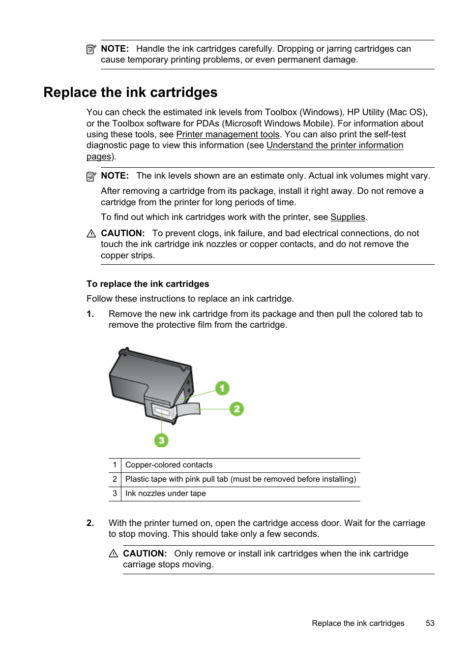Replace the ink cartridges | HP Officejet 150 Mobile All-in-One Printer - L511a User Manual | Page 57 / 138