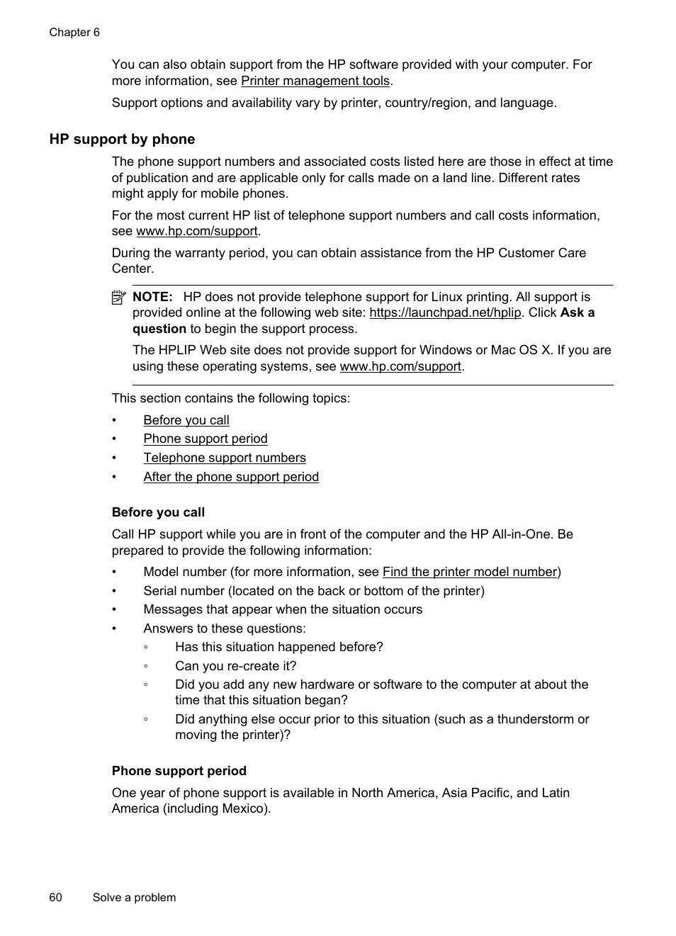 Hp support by phone, Before you call, Phone support period | E hp support by phone | HP Officejet 150 Mobile All-in-One Printer - L511a User Manual | Page 64 / 138