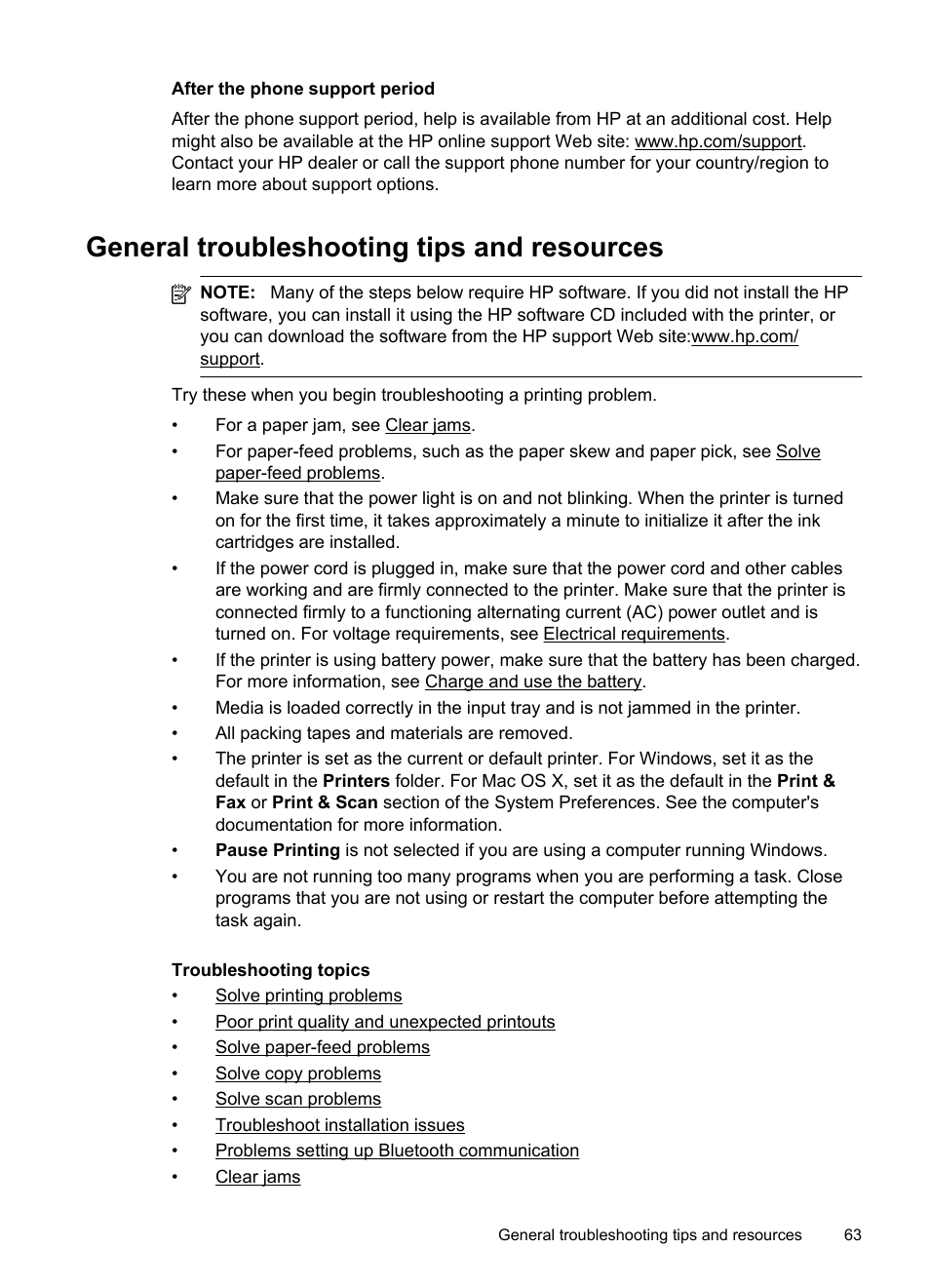 After the phone support period, General troubleshooting tips and resources | HP Officejet 150 Mobile All-in-One Printer - L511a User Manual | Page 67 / 138