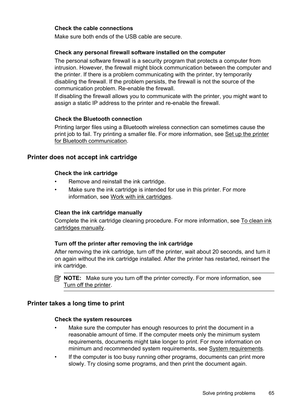 Printer does not accept ink cartridge, Printer takes a long time to print | HP Officejet 150 Mobile All-in-One Printer - L511a User Manual | Page 69 / 138