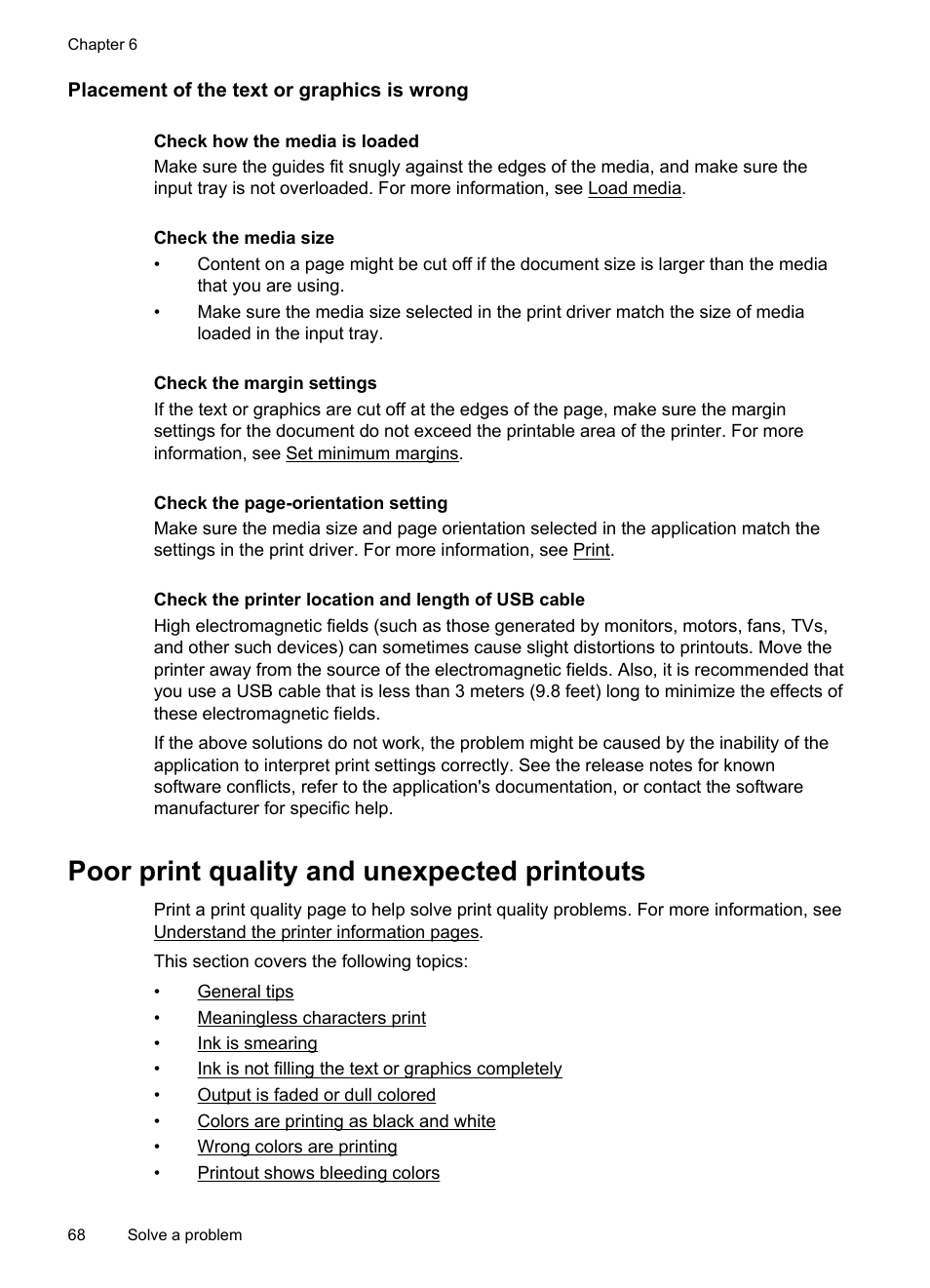 Placement of the text or graphics is wrong, Poor print quality and unexpected printouts, General tips meaningless characters print | Nk is smearing | HP Officejet 150 Mobile All-in-One Printer - L511a User Manual | Page 72 / 138