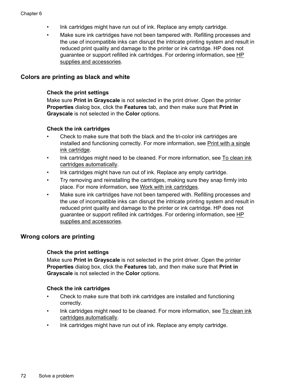 Colors are printing as black and white, Wrong colors are printing | HP Officejet 150 Mobile All-in-One Printer - L511a User Manual | Page 76 / 138