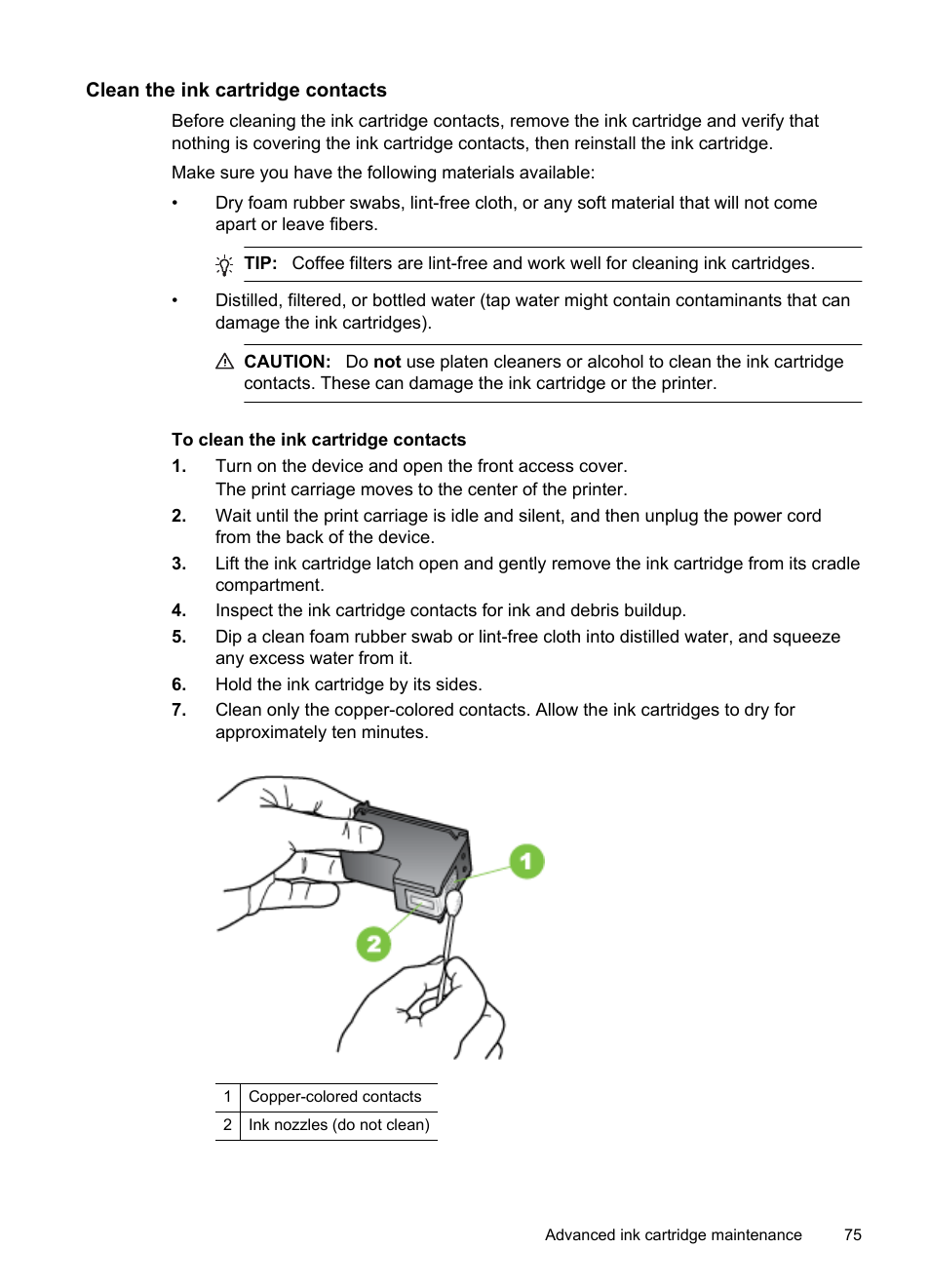 Clean the ink cartridge contacts | HP Officejet 150 Mobile All-in-One Printer - L511a User Manual | Page 79 / 138