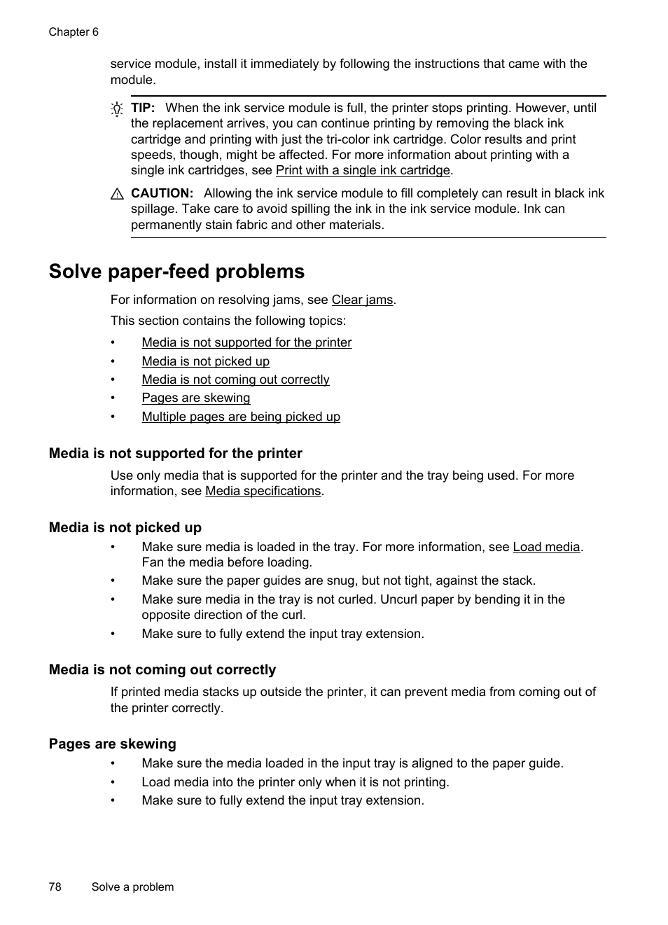 Solve paper-feed problems, Media is not supported for the printer, Media is not picked up | Media is not coming out correctly | HP Officejet 150 Mobile All-in-One Printer - L511a User Manual | Page 82 / 138