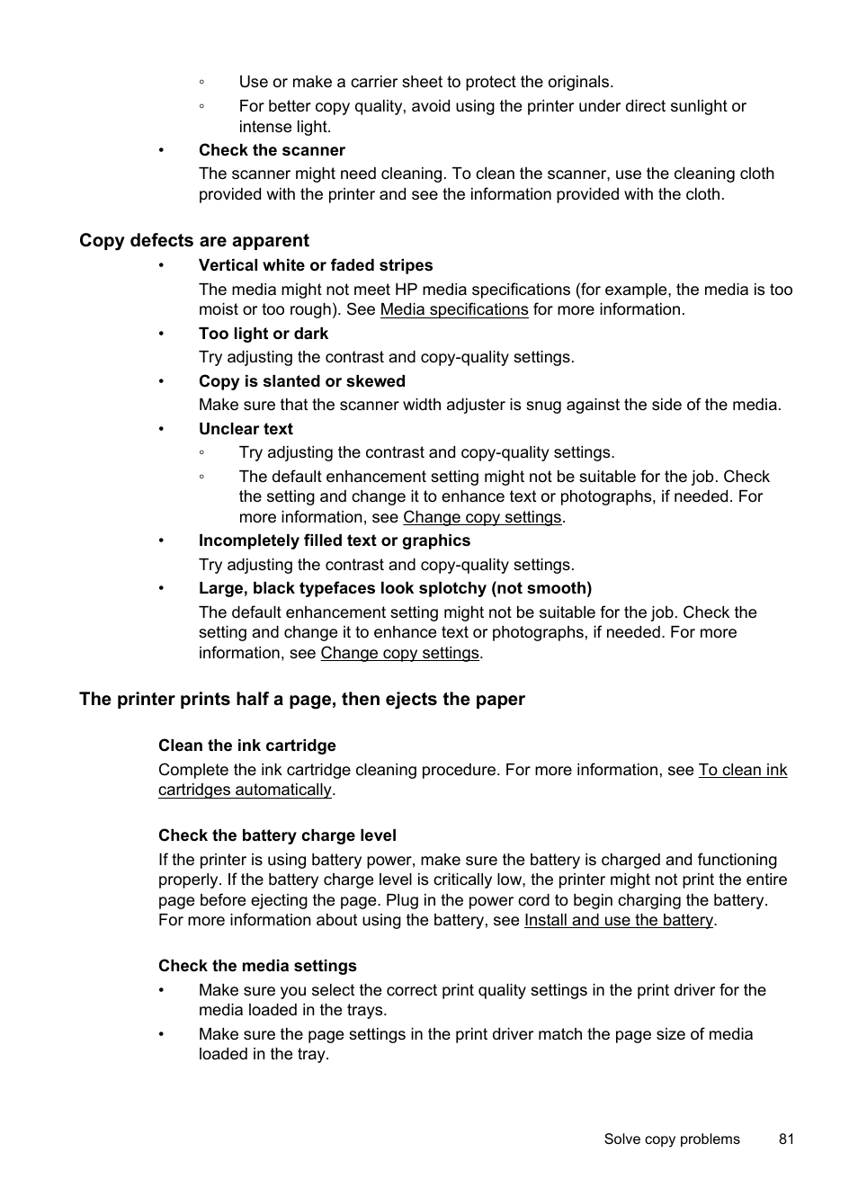 Copy defects are apparent | HP Officejet 150 Mobile All-in-One Printer - L511a User Manual | Page 85 / 138