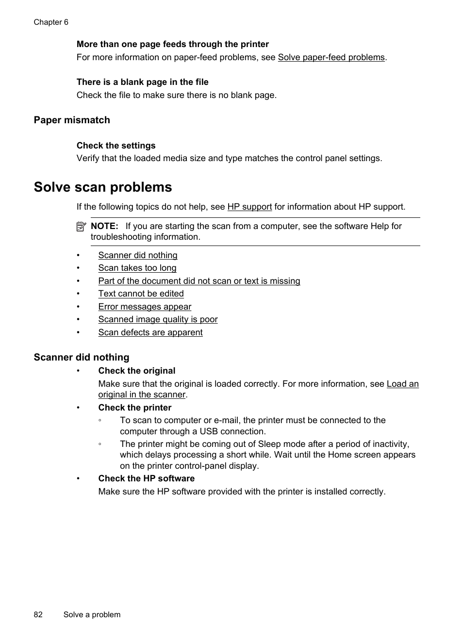 Paper mismatch, Solve scan problems, Scanner did nothing | HP Officejet 150 Mobile All-in-One Printer - L511a User Manual | Page 86 / 138