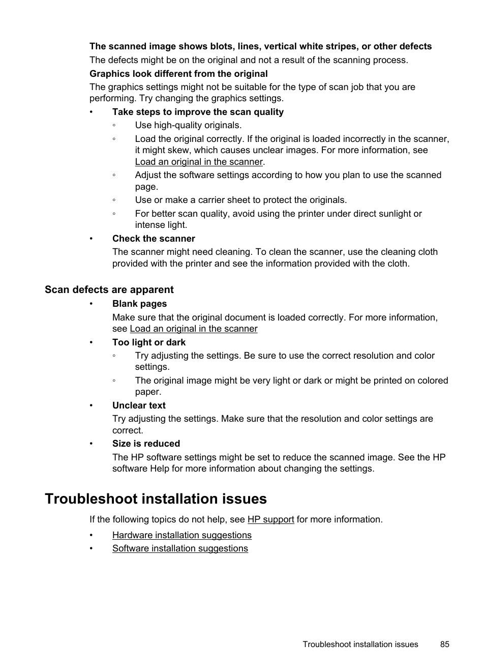 Scan defects are apparent, Troubleshoot installation issues | HP Officejet 150 Mobile All-in-One Printer - L511a User Manual | Page 89 / 138