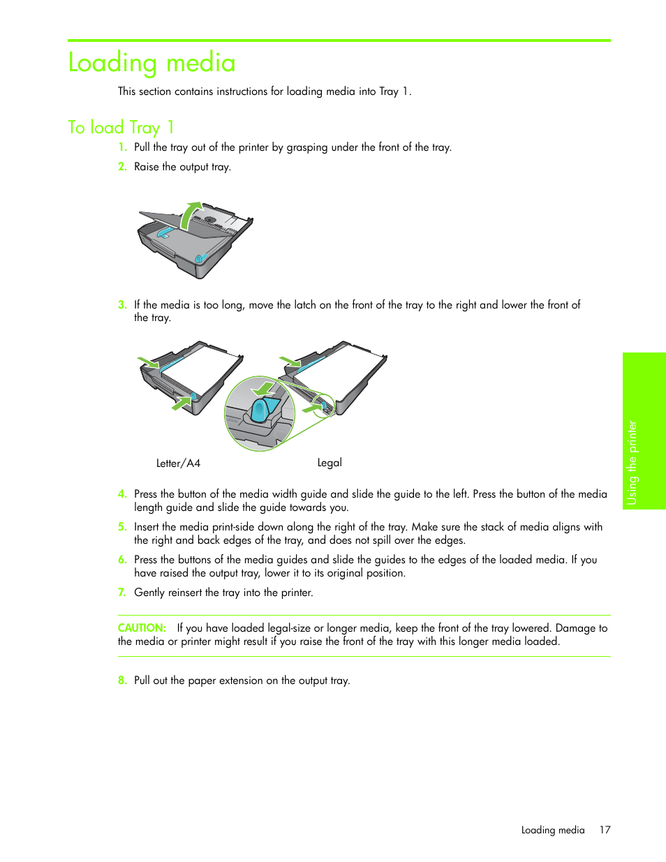 Loading media, To load tray1 | HP Business Inkjet 1000 Printer User Manual | Page 20 / 96