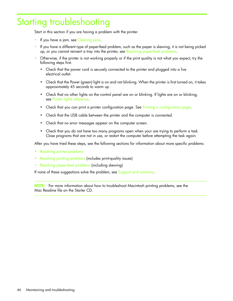 Starting troubleshooting | HP Business Inkjet 1000 Printer User Manual | Page 49 / 96