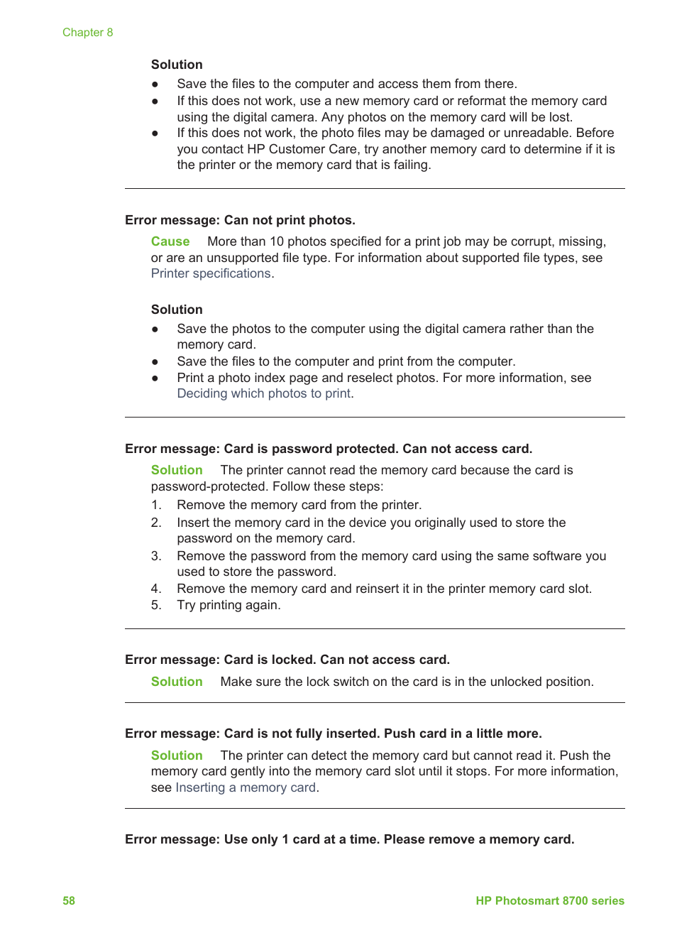 HP Photosmart 8750 Professional Photo Printer User Manual | Page 62 / 83