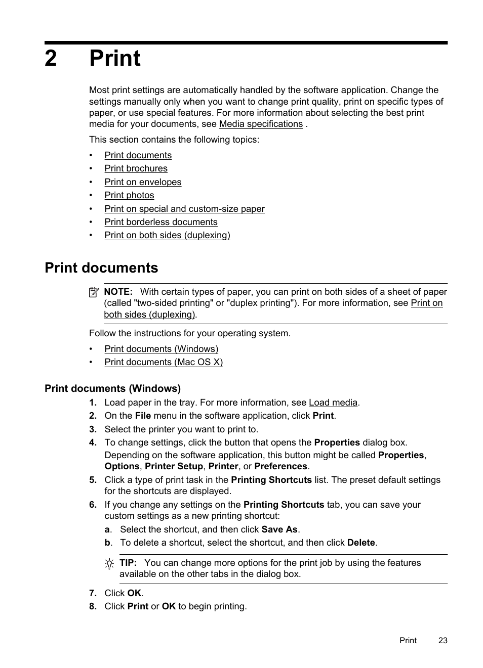 Print, Print documents, Print documents (windows) | 2 print, 2print | HP Officejet 100 Mobile Printer - L411a User Manual | Page 27 / 116