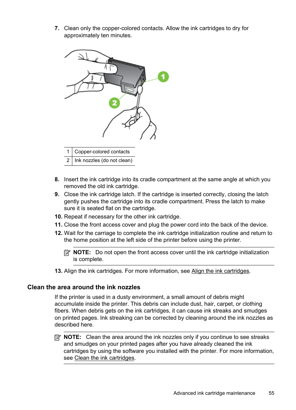 Clean the area around the ink nozzles | HP Officejet 100 Mobile Printer - L411a User Manual | Page 59 / 116