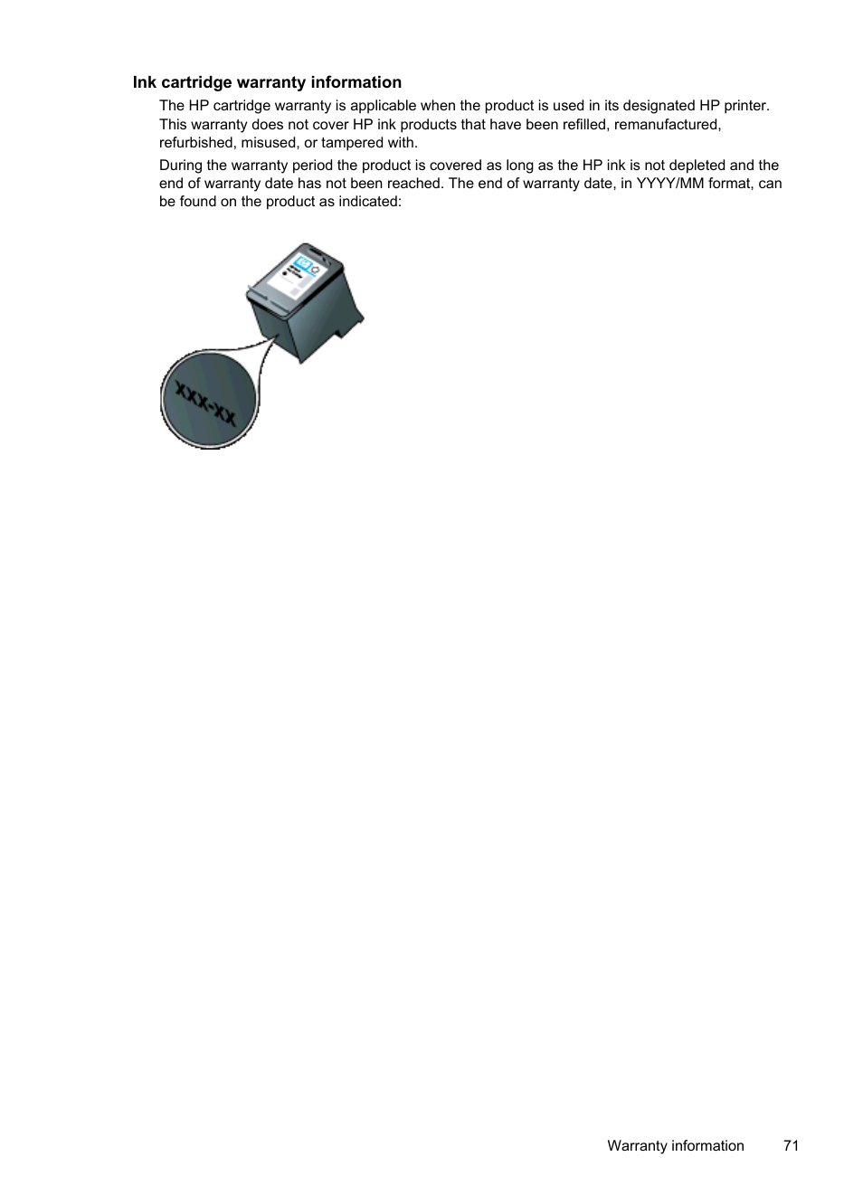 Ink cartridge warranty information | HP Officejet 100 Mobile Printer - L411a User Manual | Page 75 / 116