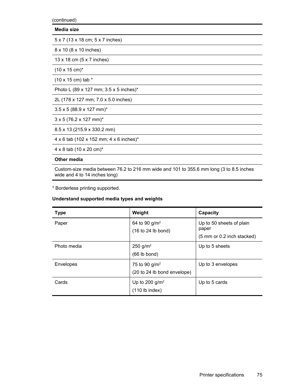 Understand supported media types and weights | HP Officejet 100 Mobile Printer - L411a User Manual | Page 79 / 116