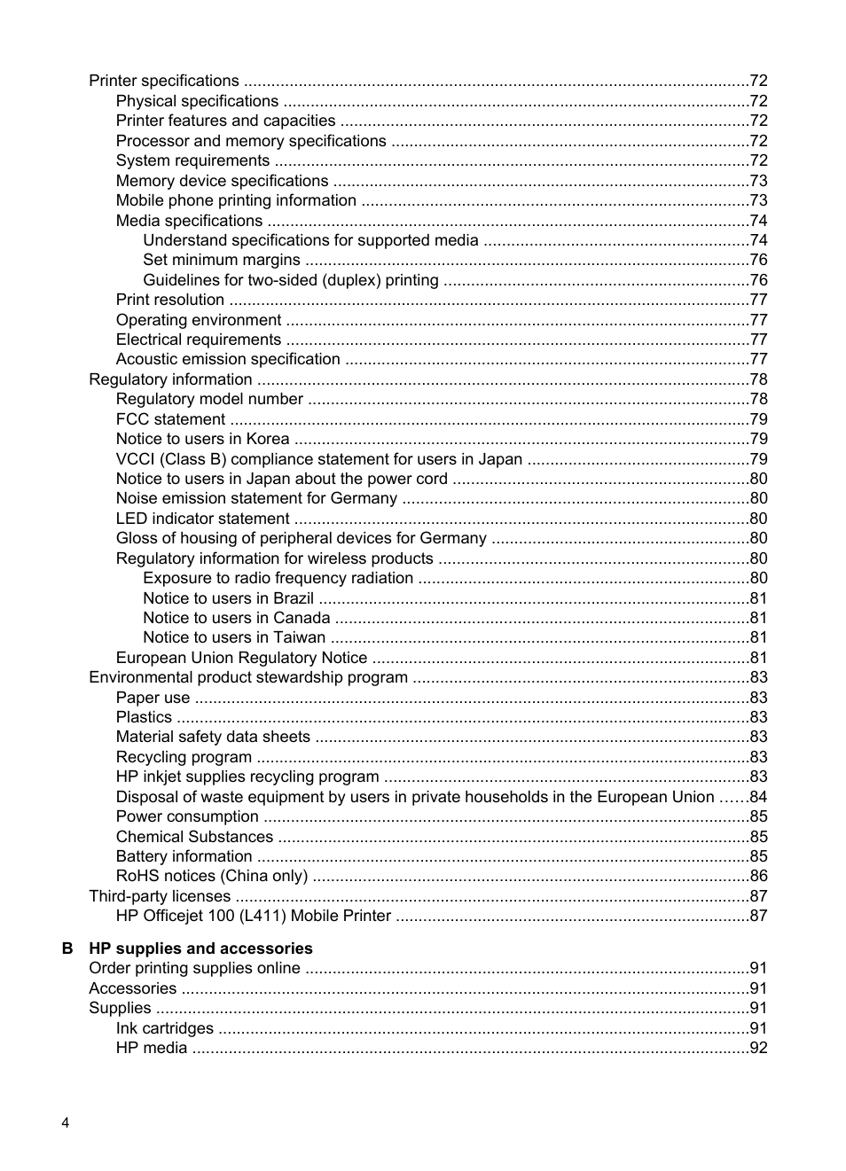 HP Officejet 100 Mobile Printer - L411a User Manual | Page 8 / 116