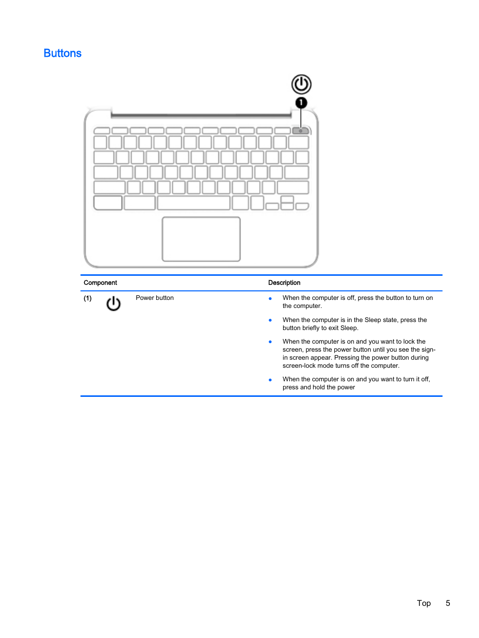 Buttons | HP Chromebook 11 G2 User Manual | Page 11 / 23