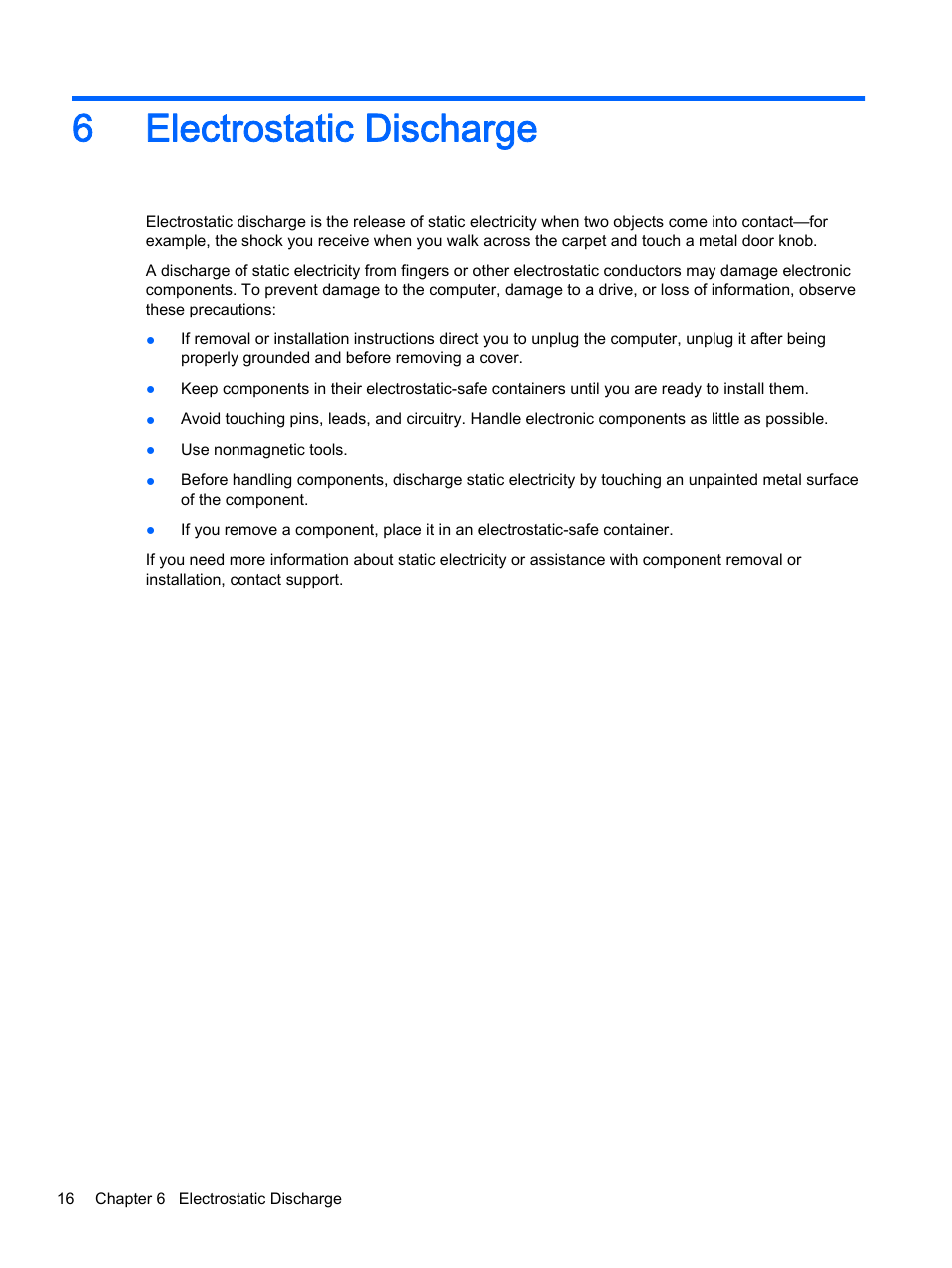 Electrostatic discharge, 6 electrostatic discharge, 6electrostatic discharge | HP Chromebook 11 G2 User Manual | Page 22 / 23