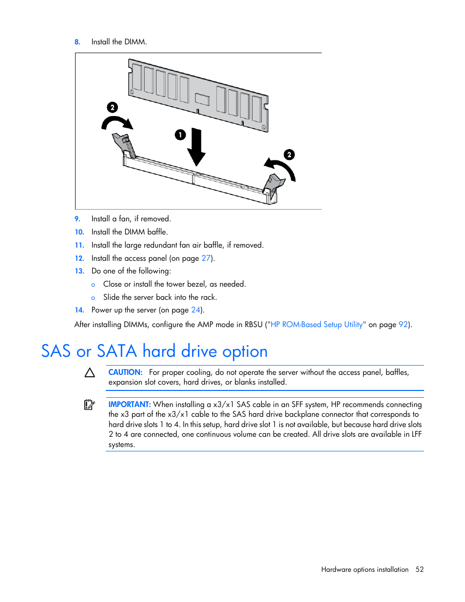 Sas or sata hard drive option | HP ProLiant ML350 G6 Server User Manual | Page 52 / 144