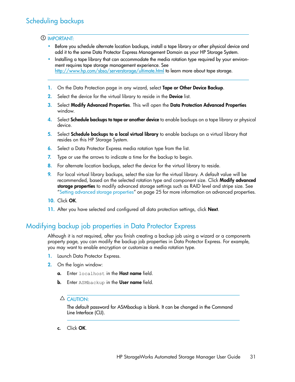 Scheduling backups | HP StoreEasy 1000 Storage User Manual | Page 31 / 72