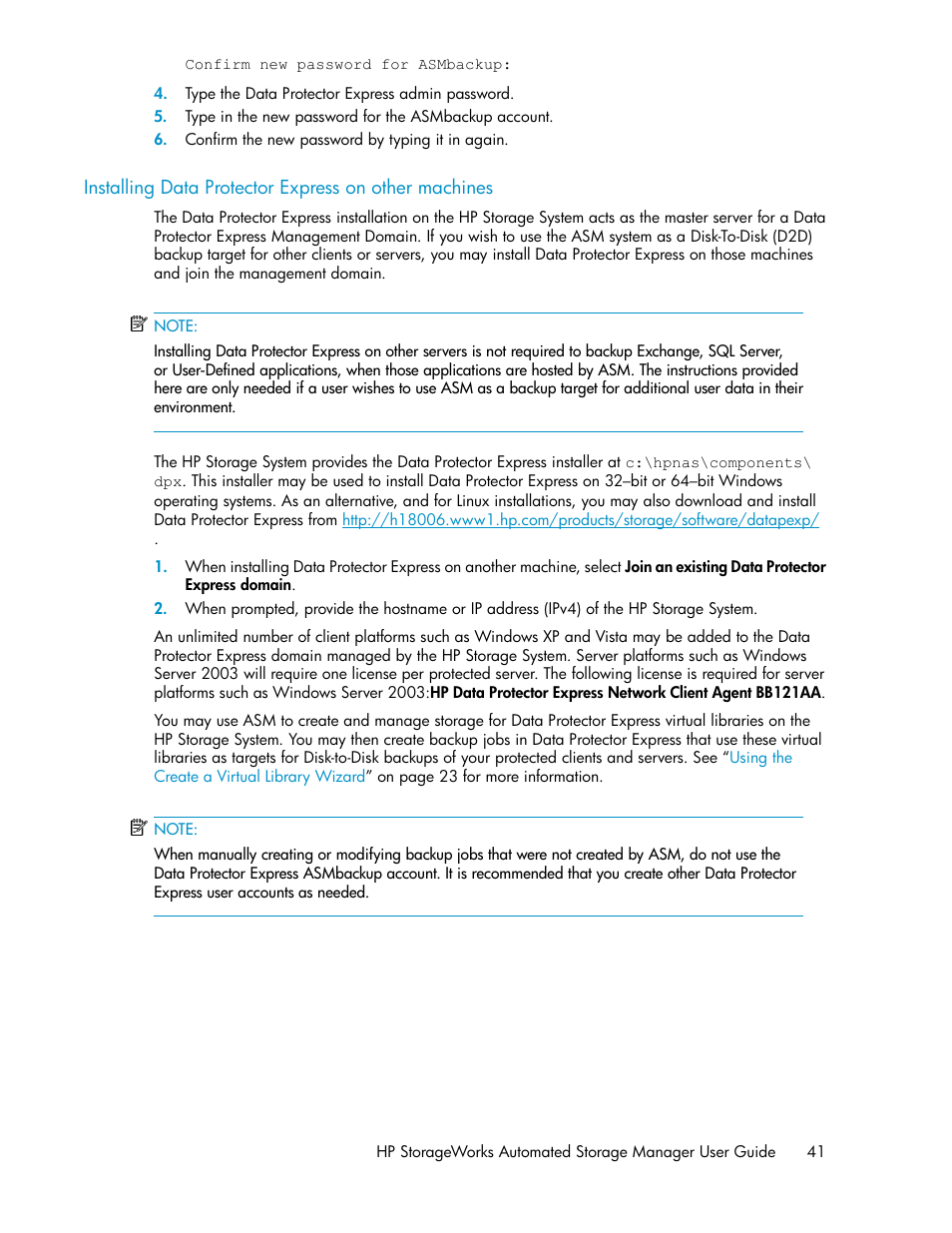 Installing data protector express on other, Devices | HP StoreEasy 1000 Storage User Manual | Page 41 / 72