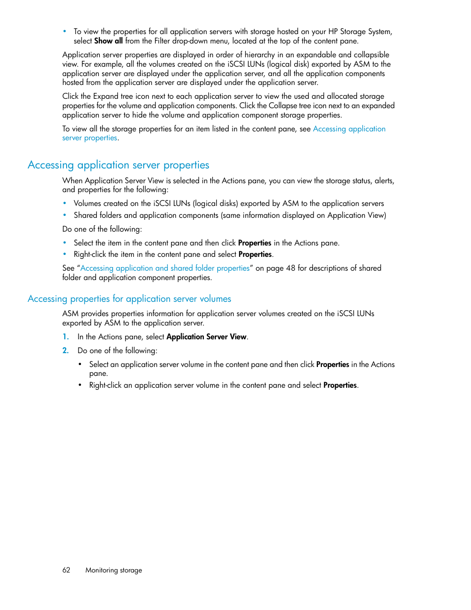 Accessing application server properties | HP StoreEasy 1000 Storage User Manual | Page 62 / 72