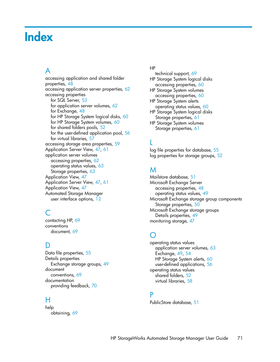 Index | HP StoreEasy 1000 Storage User Manual | Page 71 / 72