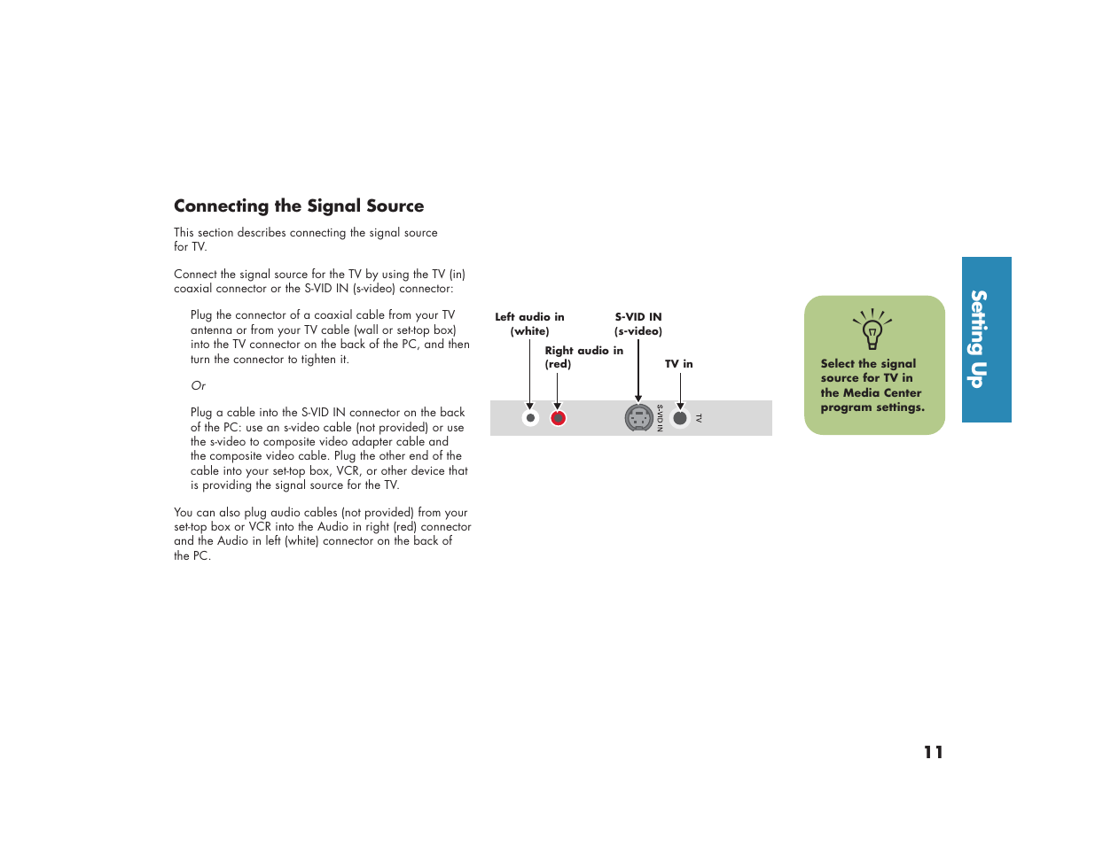 Setting up | HP Media Center m270 Desktop PC User Manual | Page 19 / 82