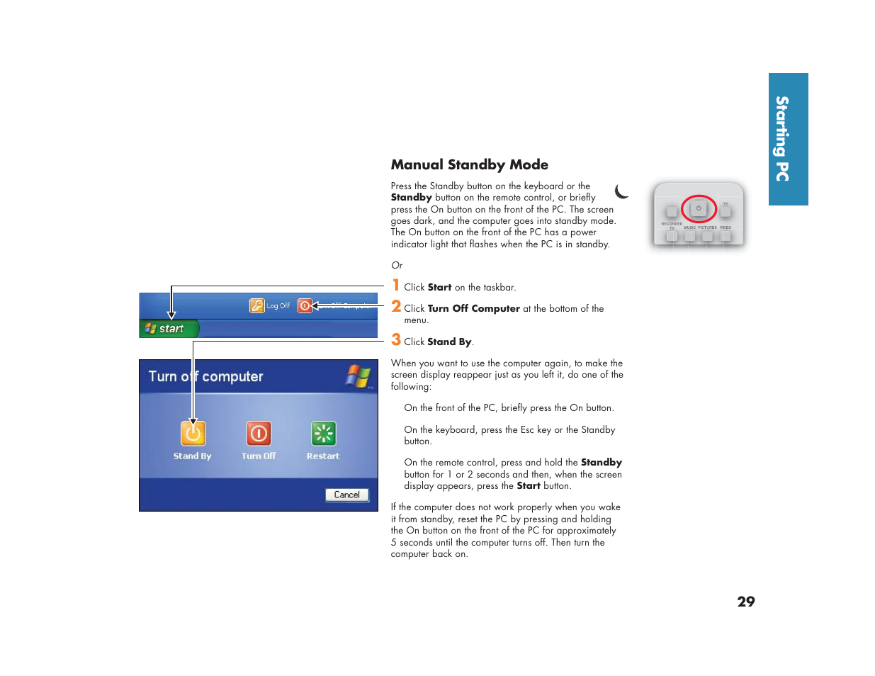 Star ting pc | HP Media Center m270 Desktop PC User Manual | Page 37 / 82