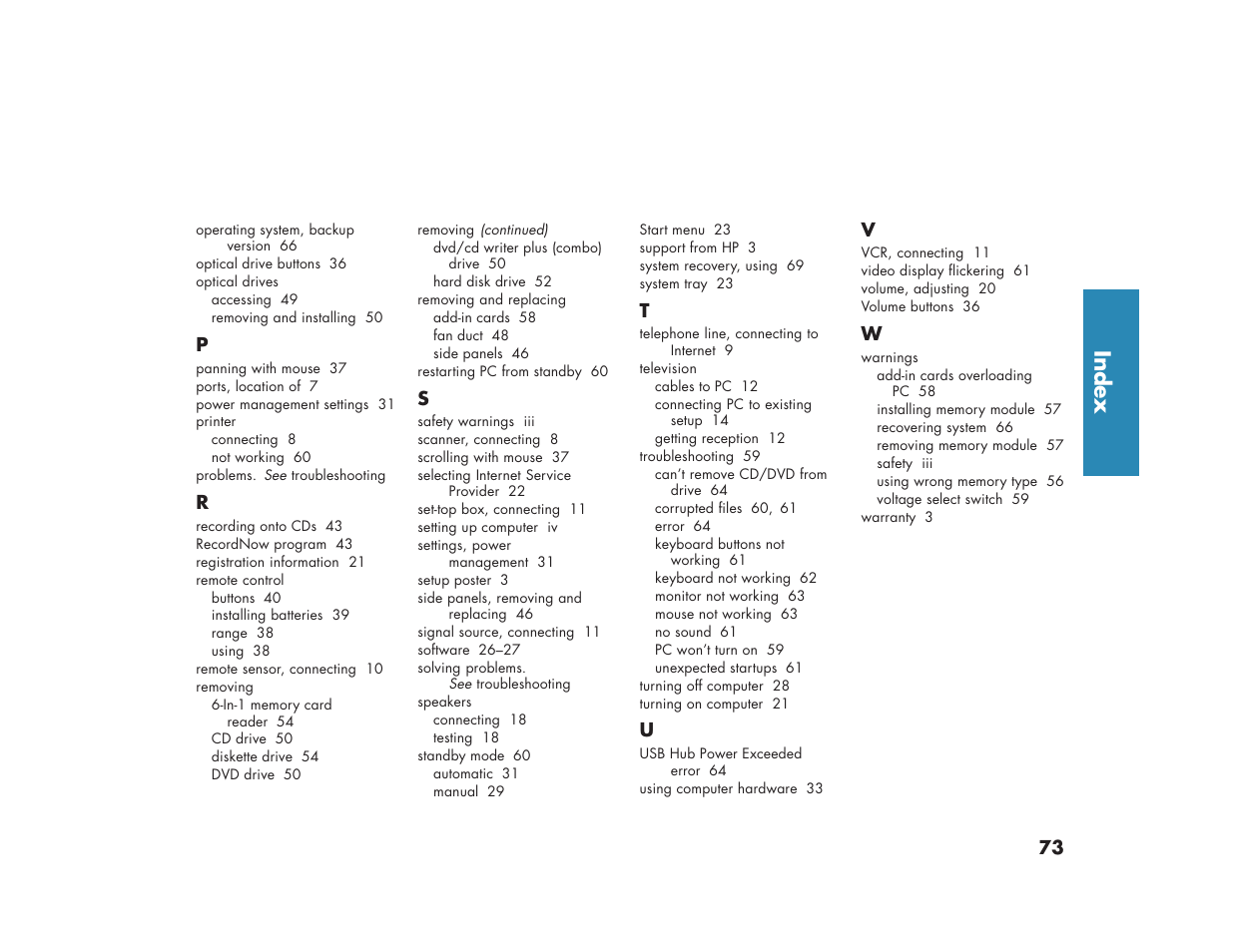 Index | HP Media Center m270 Desktop PC User Manual | Page 81 / 82