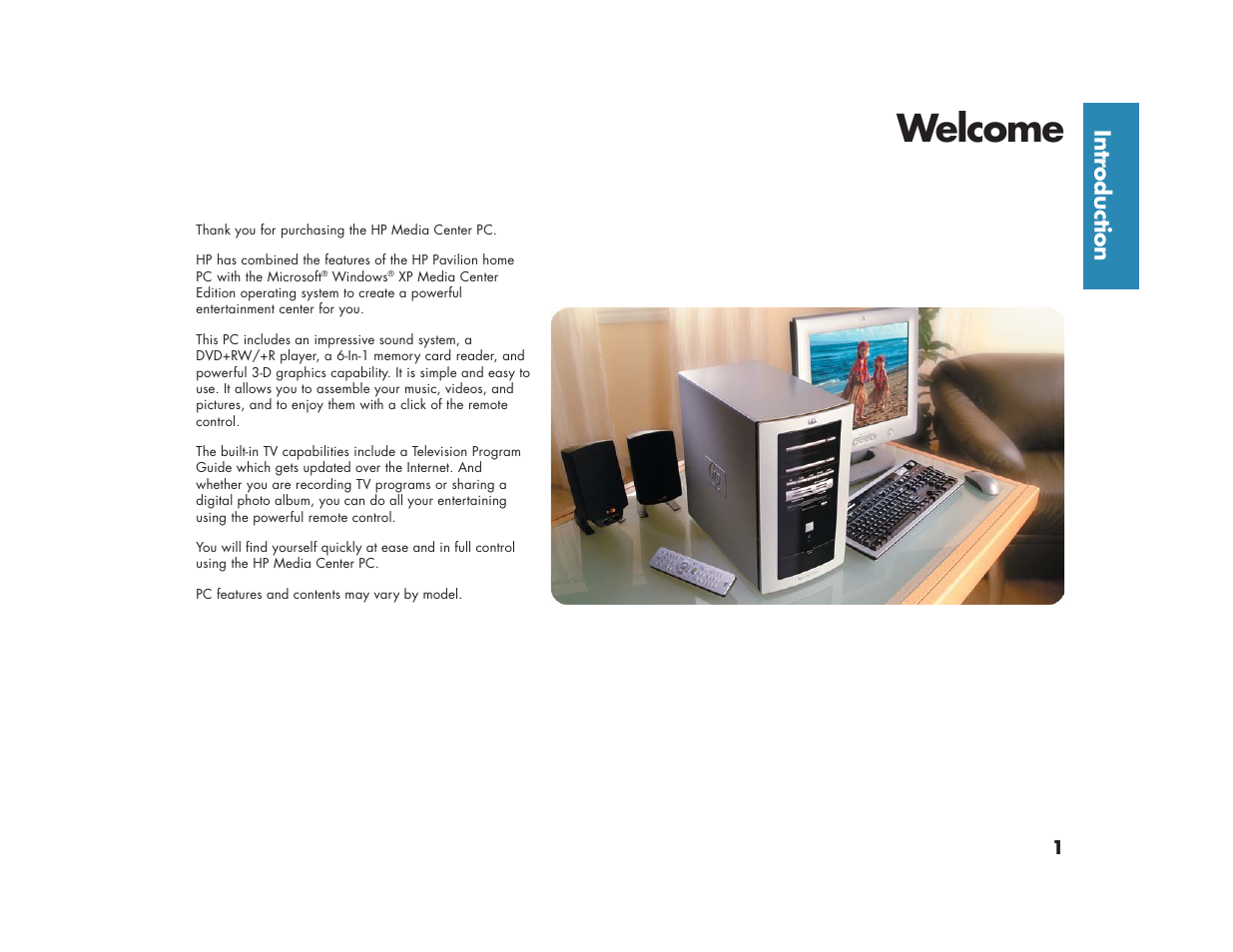 Welcome, Intr oduction | HP Media Center m270 Desktop PC User Manual | Page 9 / 82
