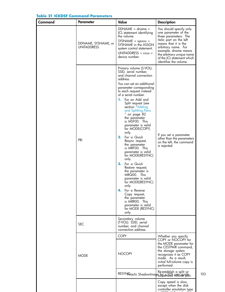 21 ickdsf command parameters | HP StorageWorks XP Remote Web Console Software User Manual | Page 103 / 116