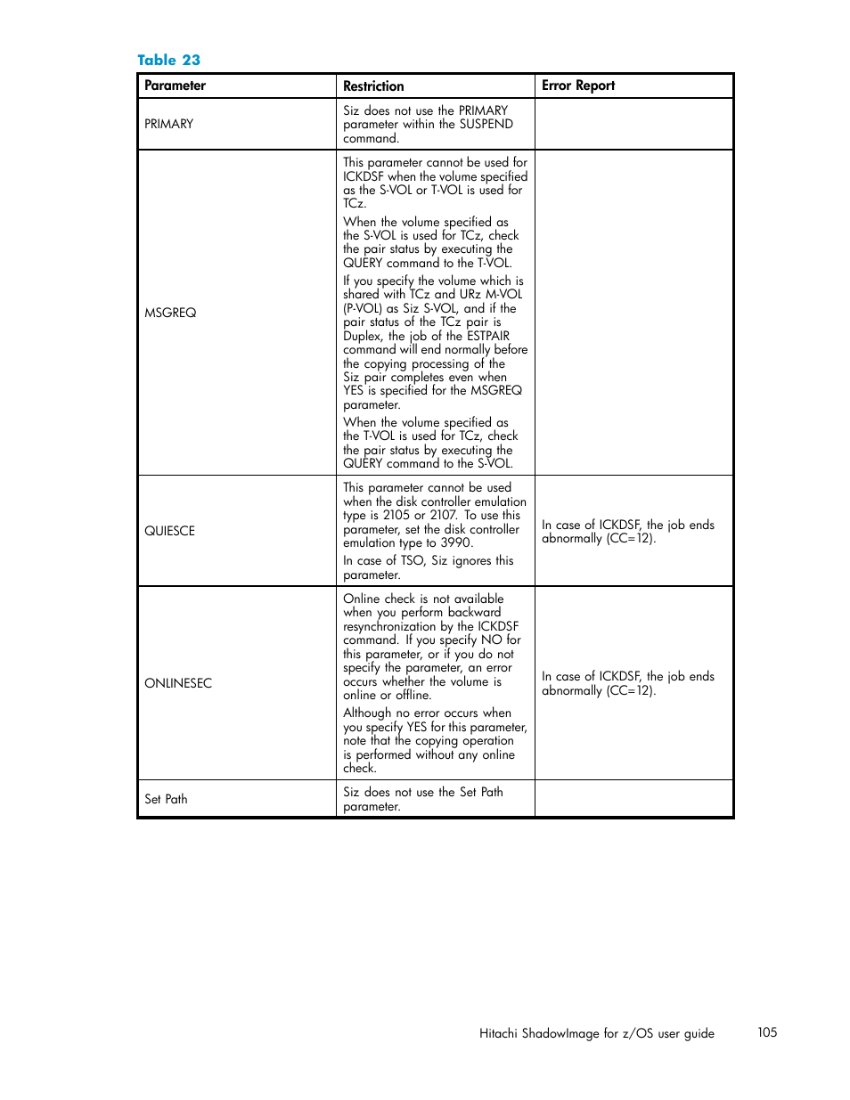Table 23 | HP StorageWorks XP Remote Web Console Software User Manual | Page 105 / 116