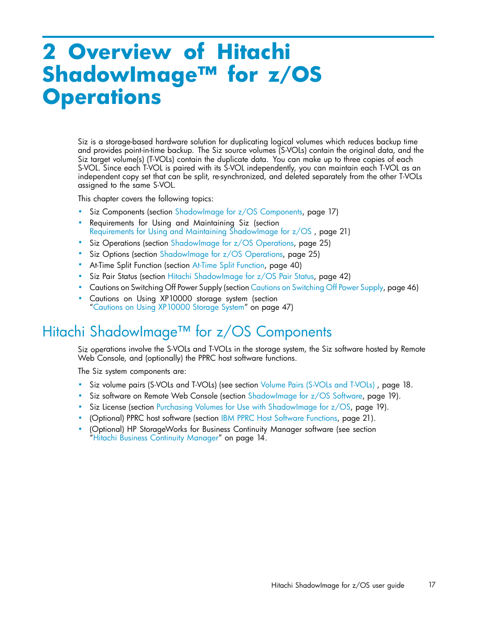 Hitachi shadowimage for z/os components, Hitachi shadowimage™ for z/os components | HP StorageWorks XP Remote Web Console Software User Manual | Page 17 / 116