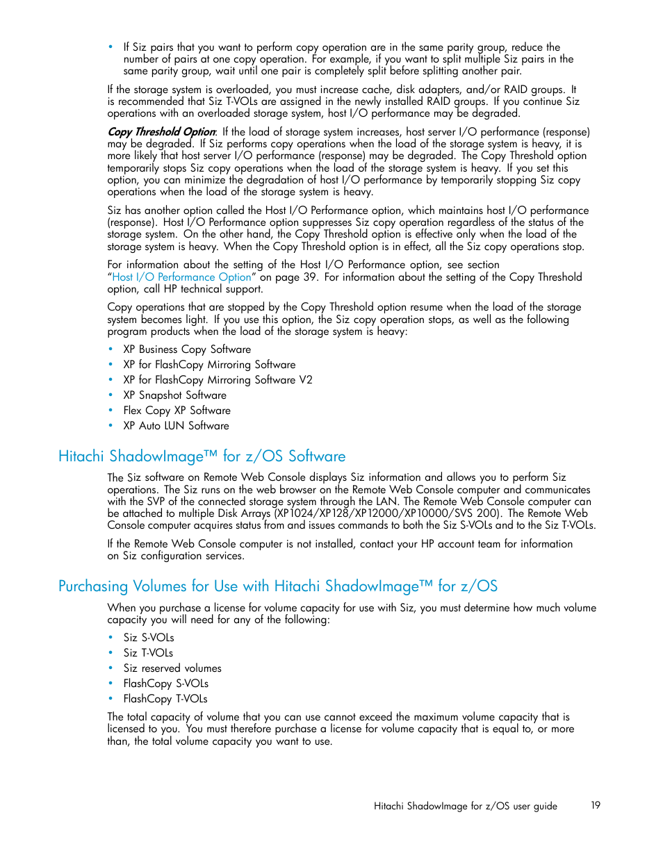 Hitachi shadowimage for z/os software, Shadowimage for z/os software, Hitachi shadowimage™ for z/os software | HP StorageWorks XP Remote Web Console Software User Manual | Page 19 / 116