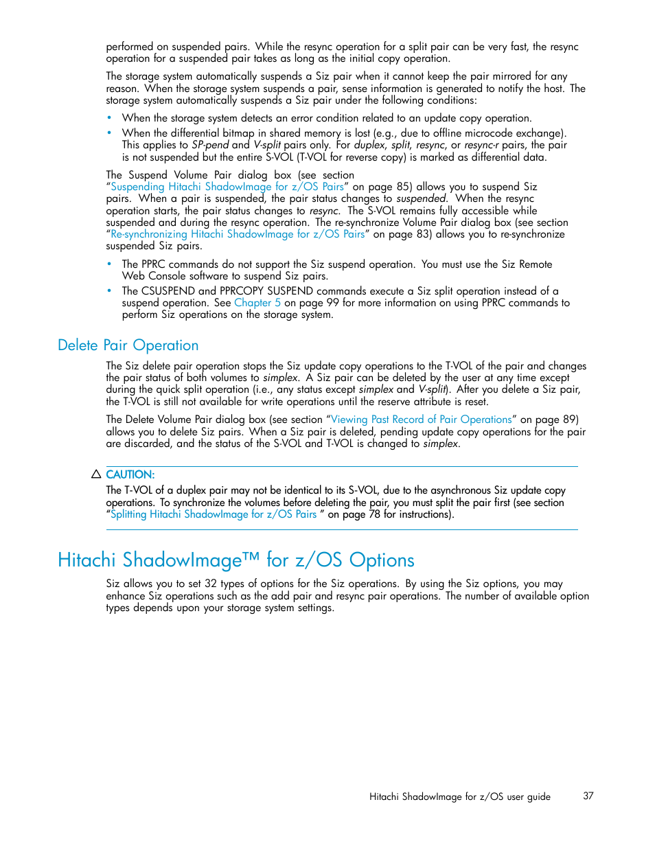 Delete pair operation, Hitachi shadowimage for z/os options, Hitachi shadowimage™ for z/os options | HP StorageWorks XP Remote Web Console Software User Manual | Page 37 / 116