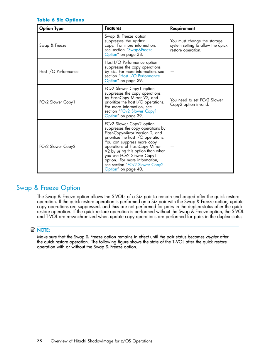 Swap & freeze option, 6 siz options, Swap&freeze option | HP StorageWorks XP Remote Web Console Software User Manual | Page 38 / 116