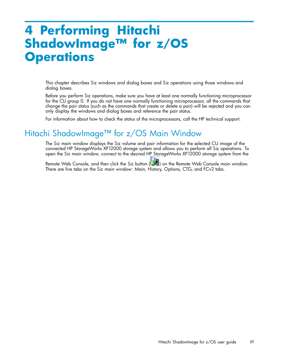 Hitachi shadowimage for z/os main window, Hitachi shadowimage™ for z/os main window | HP StorageWorks XP Remote Web Console Software User Manual | Page 61 / 116
