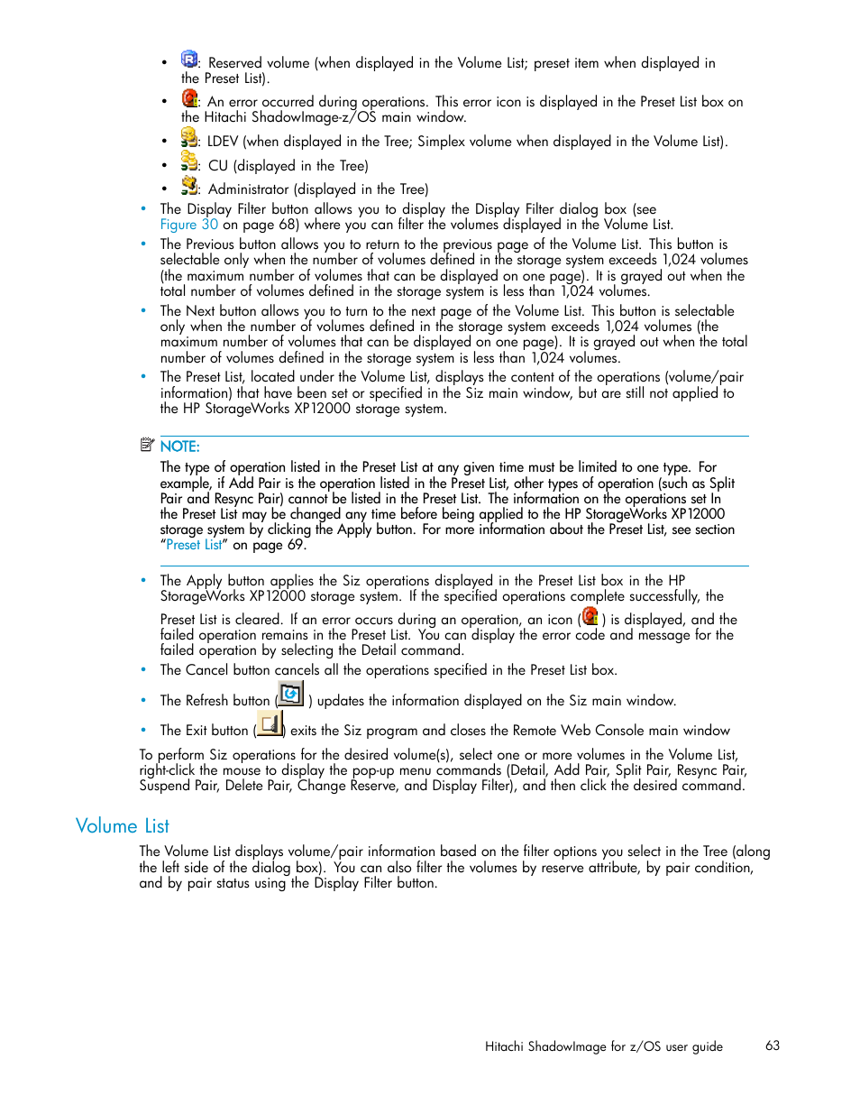 Volume list | HP StorageWorks XP Remote Web Console Software User Manual | Page 63 / 116
