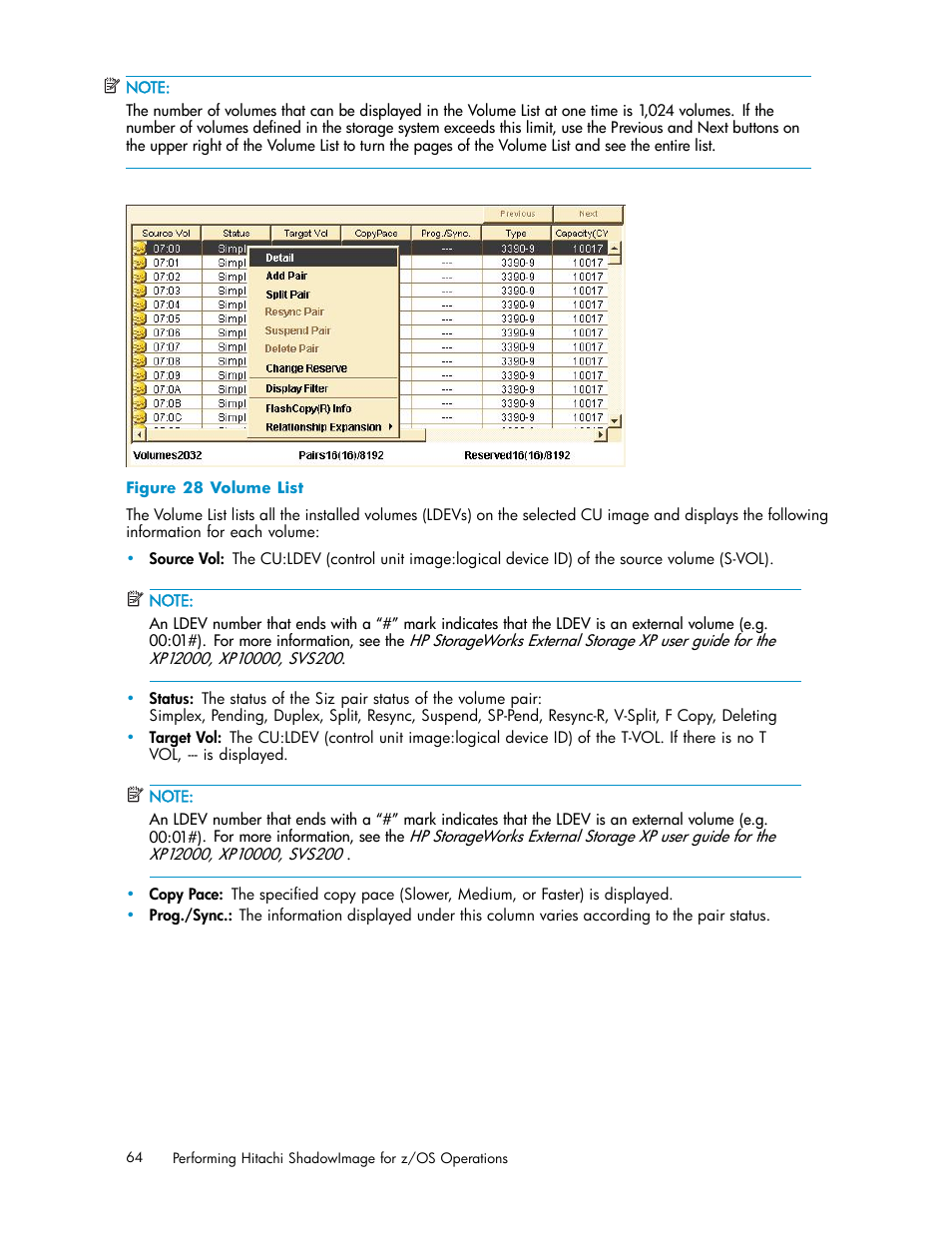 28 volume list | HP StorageWorks XP Remote Web Console Software User Manual | Page 64 / 116