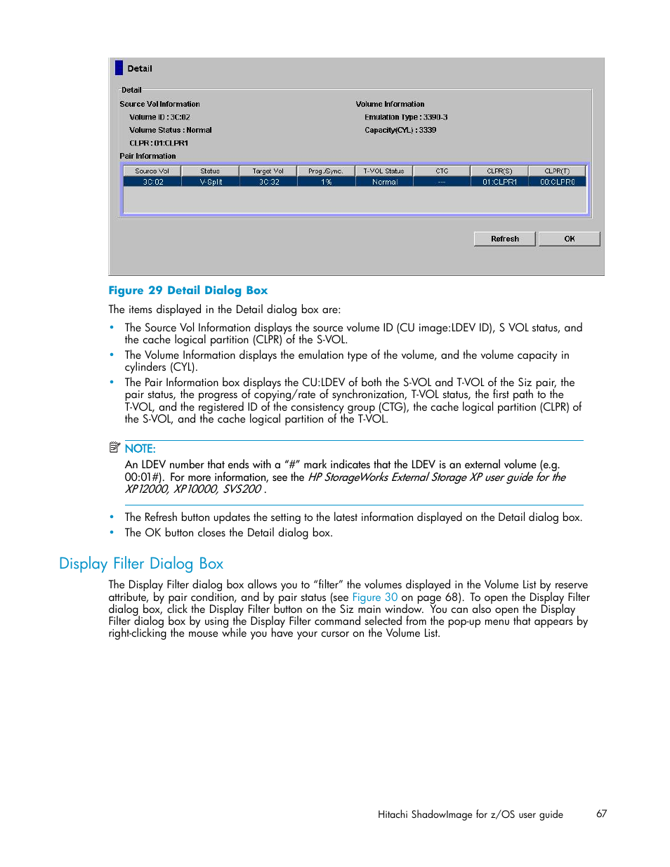 Display filter dialog box, 29 detail dialog box, Figure | Figure 29 | HP StorageWorks XP Remote Web Console Software User Manual | Page 67 / 116